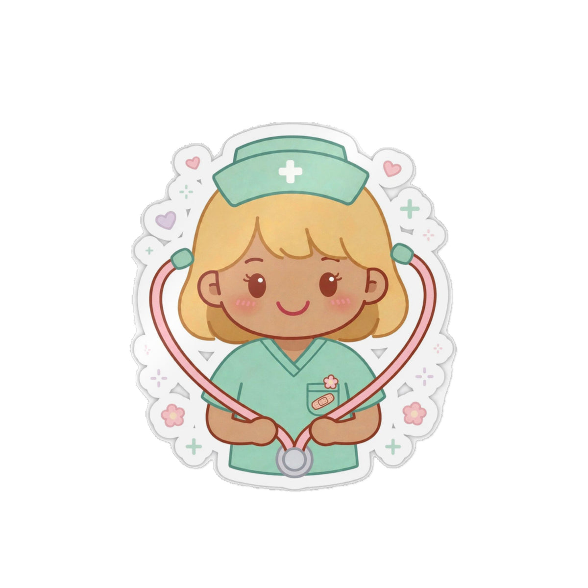 Kawaii Nurse Sticker (Waterproof UV DTF) – Blonde Hair / Medium Skin