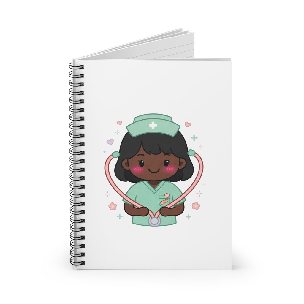 Kawaii Nurse Spiral Notebook – Ruled – Black Hair / Deep Skin