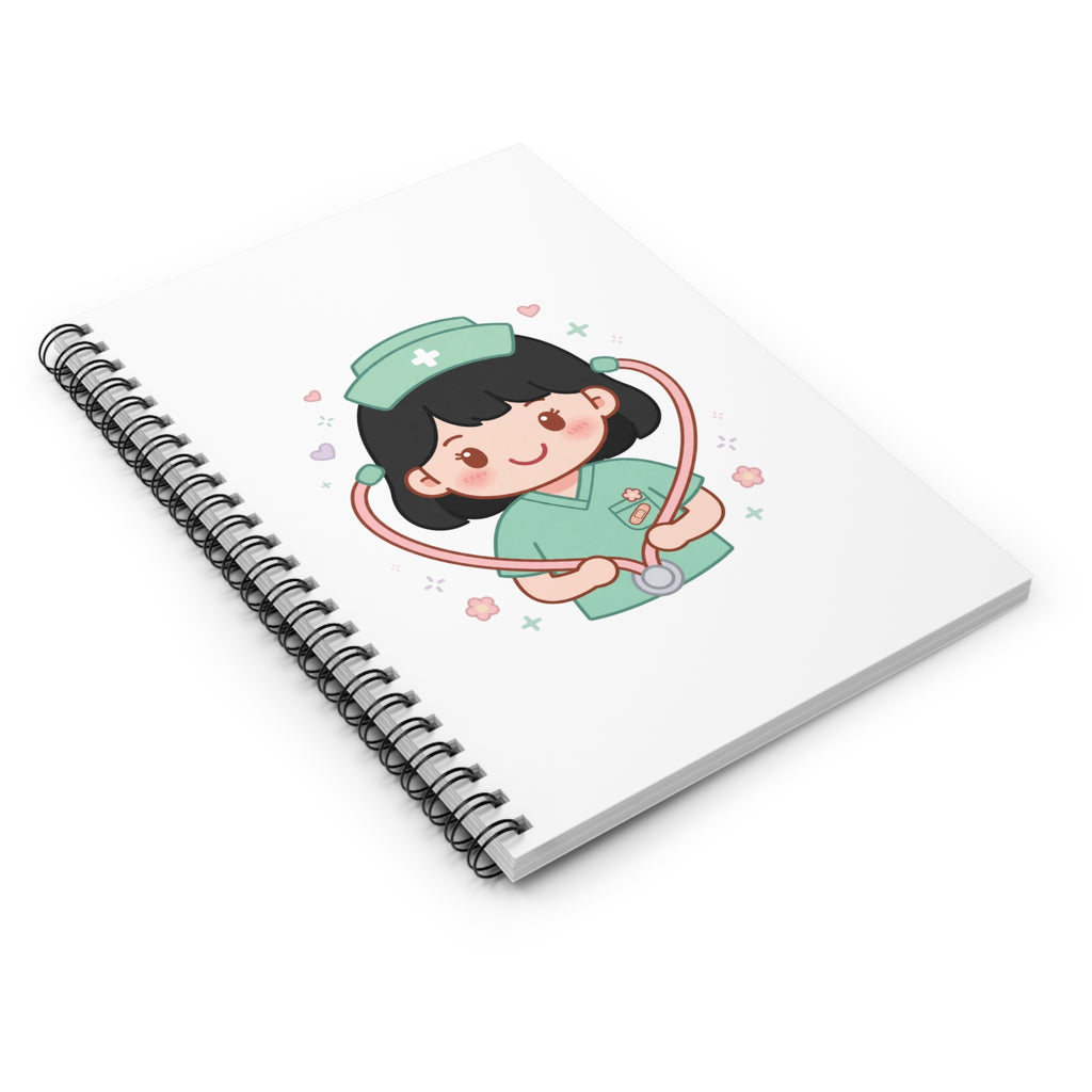 Kawaii Nurse Spiral Notebook – Ruled – Black Hair / Fair Skin