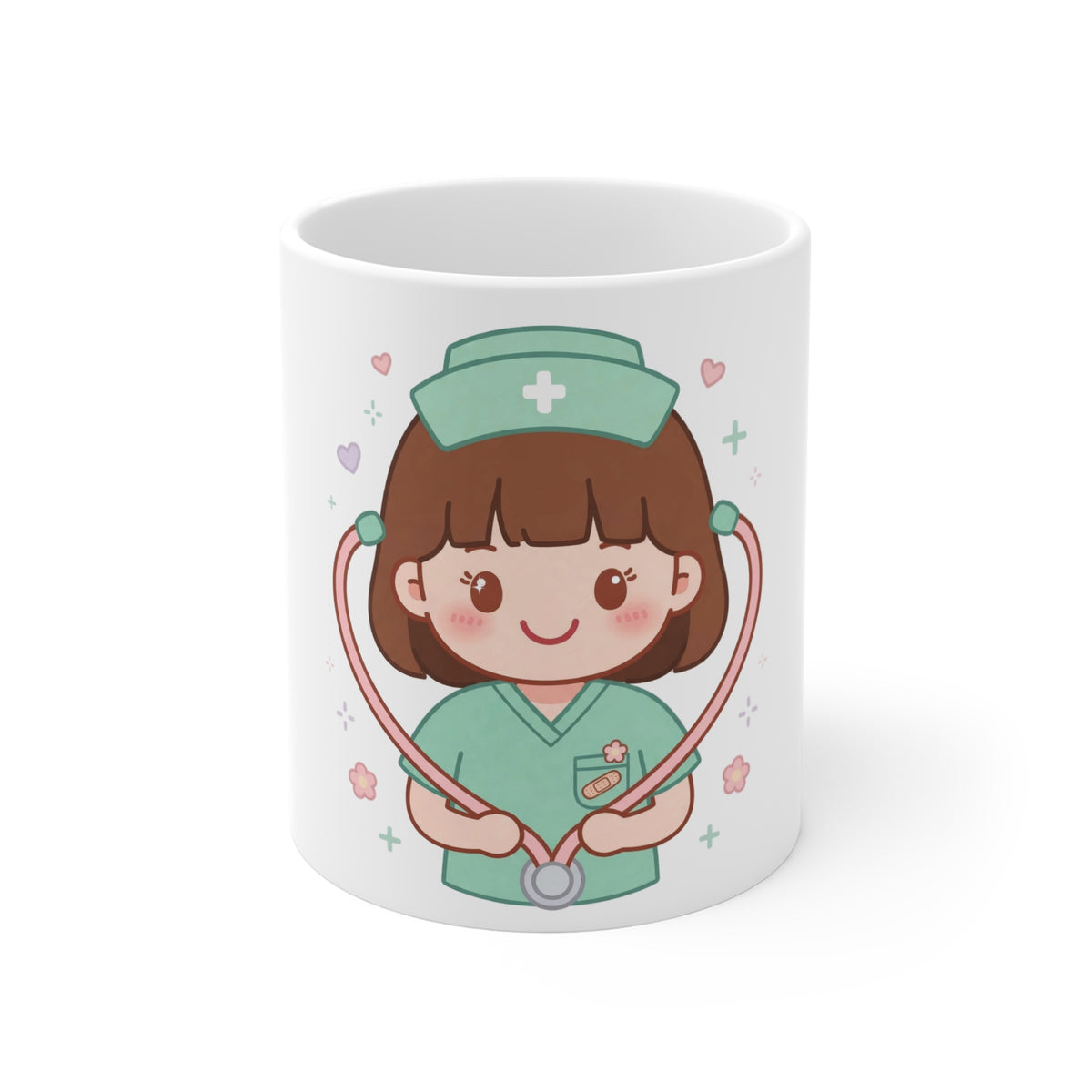 Kawaii Nurse Mug – 11oz (Brown hair / Fair skin)