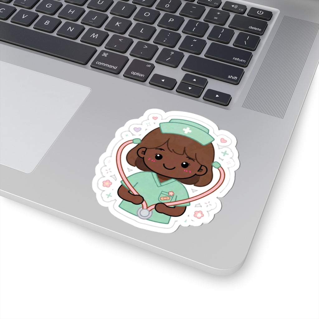Kawaii Nurse Sticker – Brown Hair / Deep Skin