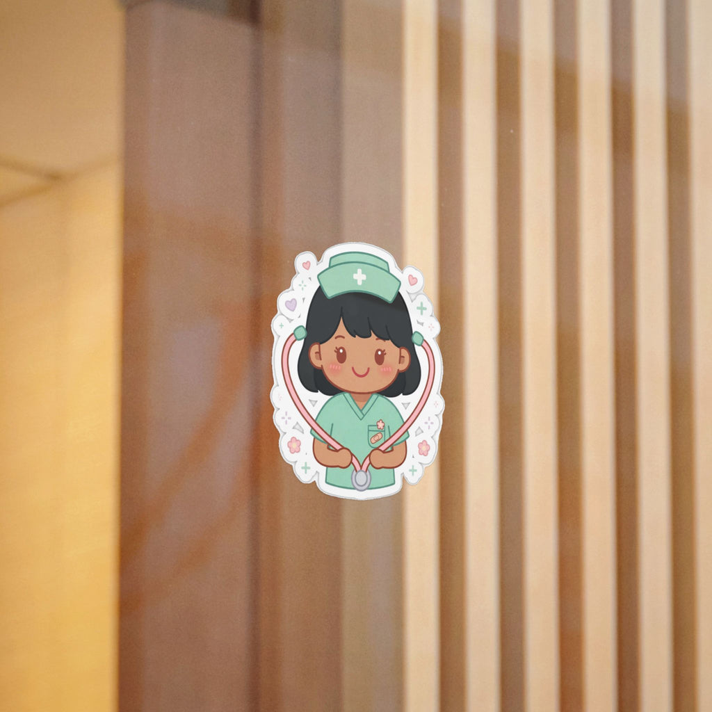 Kawaii Nurse Sticker (Waterproof UV DTF) – Black Hair / Medium Skin