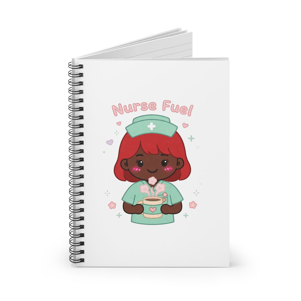 Nurse Fuel Spiral Notebook – Ruled – Red Hair / Deep Skin