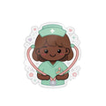 Kawaii Nurse Sticker (Waterproof UV DTF) – Brown Hair / Deep Skin
