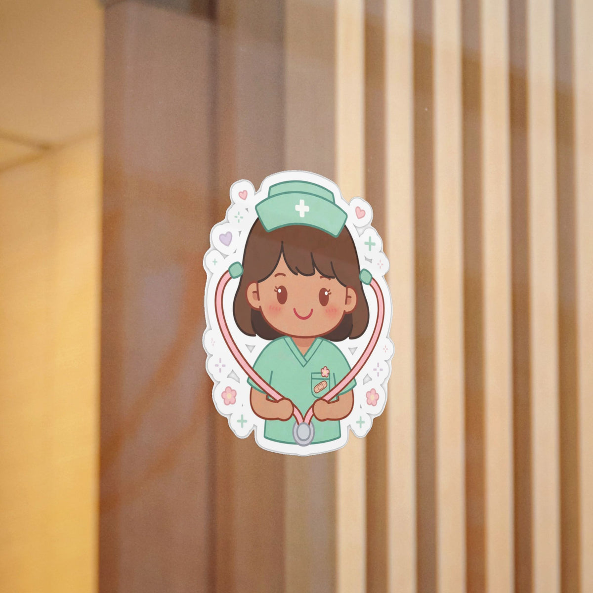Kawaii Nurse Sticker (Waterproof UV DTF) – Brown Hair / Medium Skin