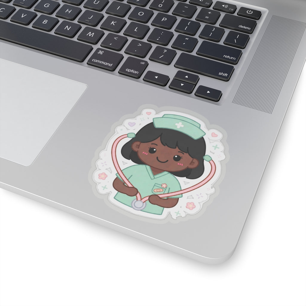 Kawaii Nurse Sticker – Black Hair / Deep Skin