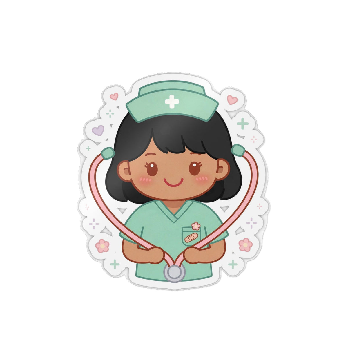 Kawaii Nurse Sticker (Waterproof UV DTF) – Black Hair / Medium Skin