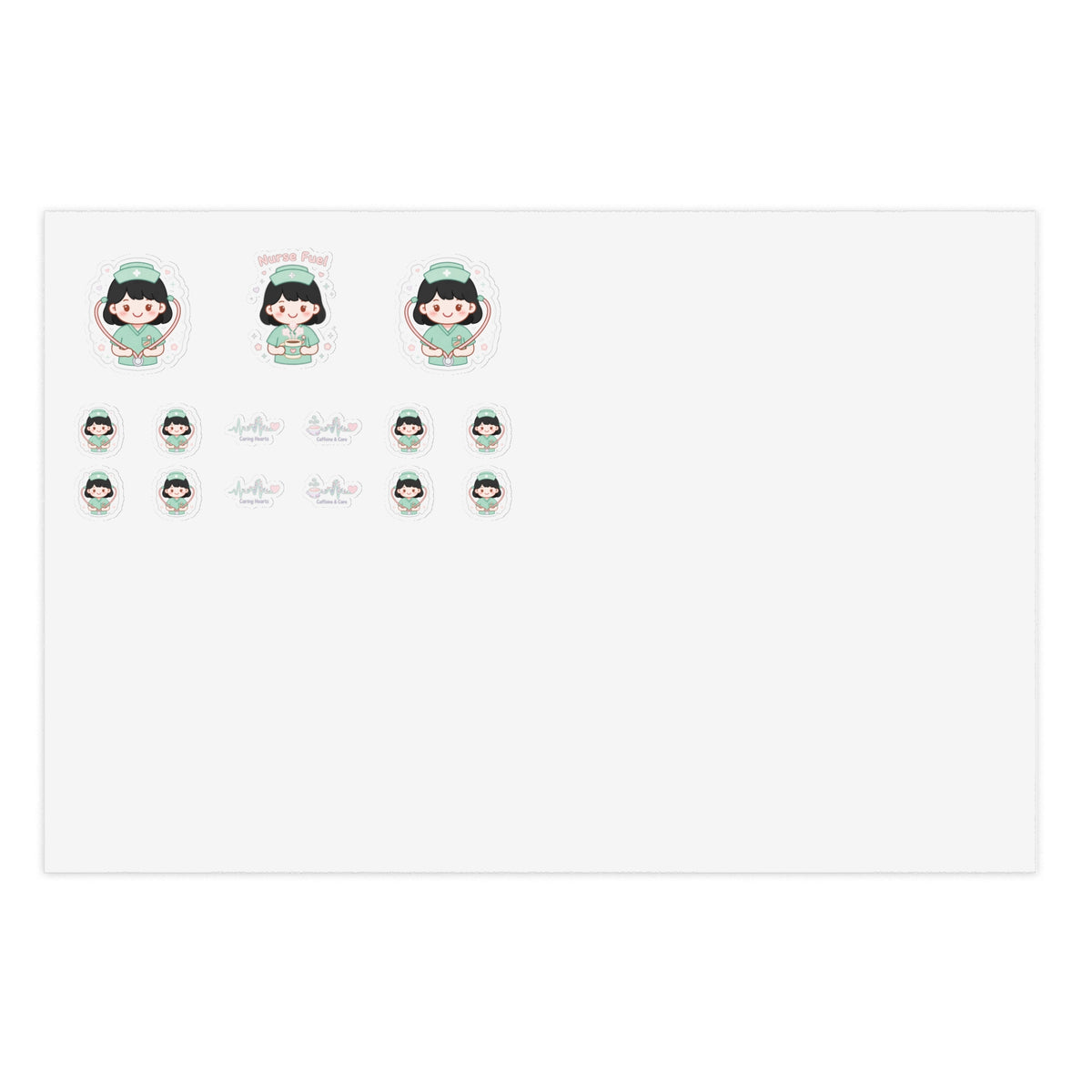Kawaii Nurse Sticker Sheet - Black Hair / Fair Skin
