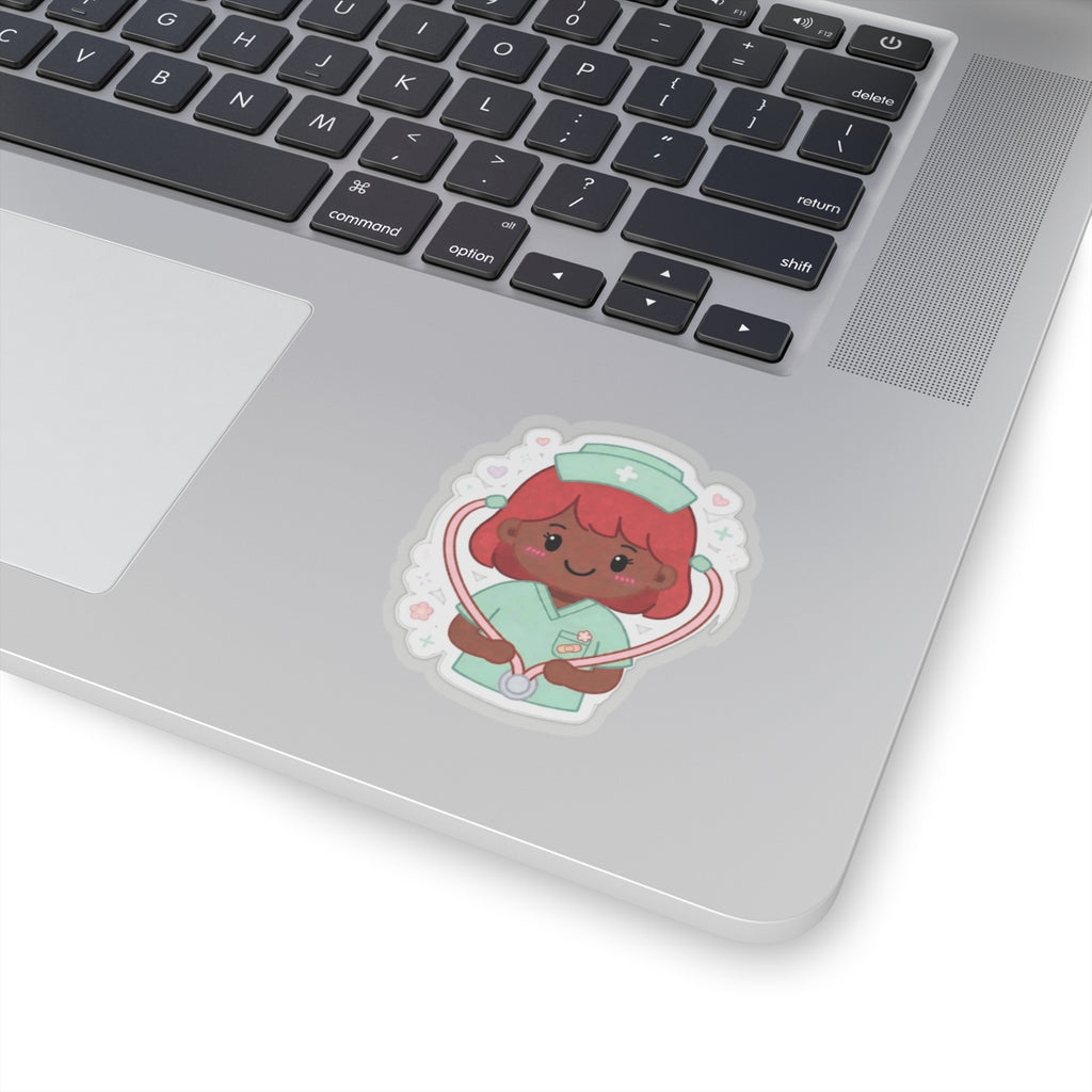 Kawaii Nurse Sticker – Red Hair / Deep Skin
