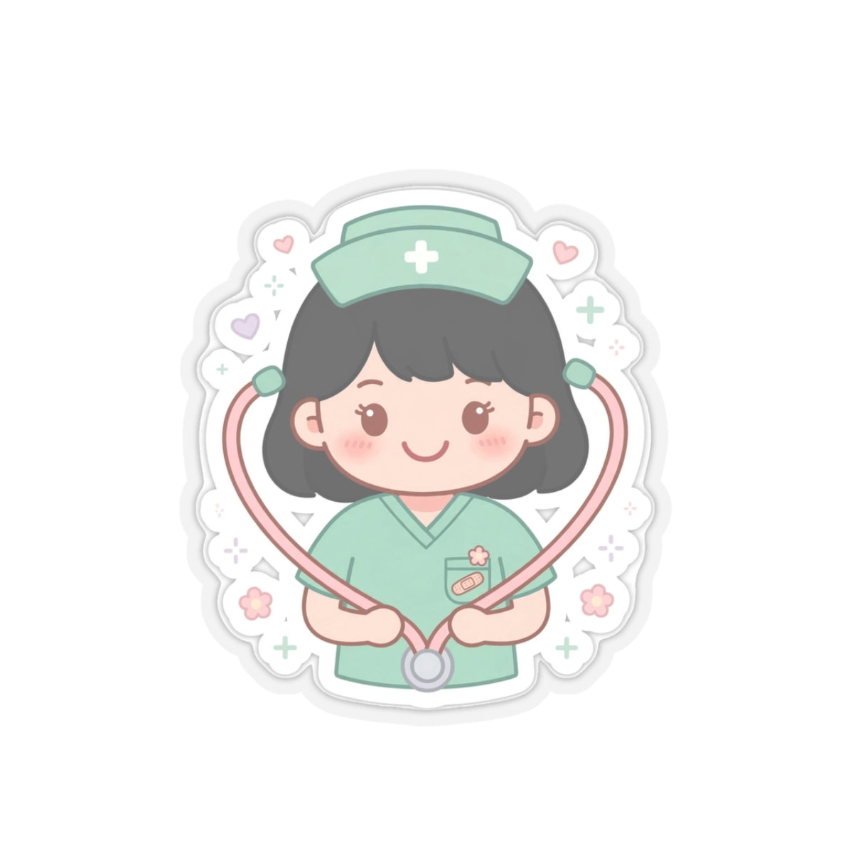 Kawaii Nurse Sticker – Black Hair / Fair Skin