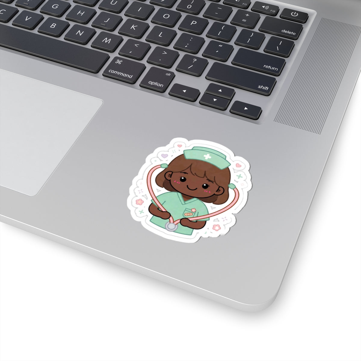 Kawaii Nurse Sticker – Brown Hair / Deep Skin