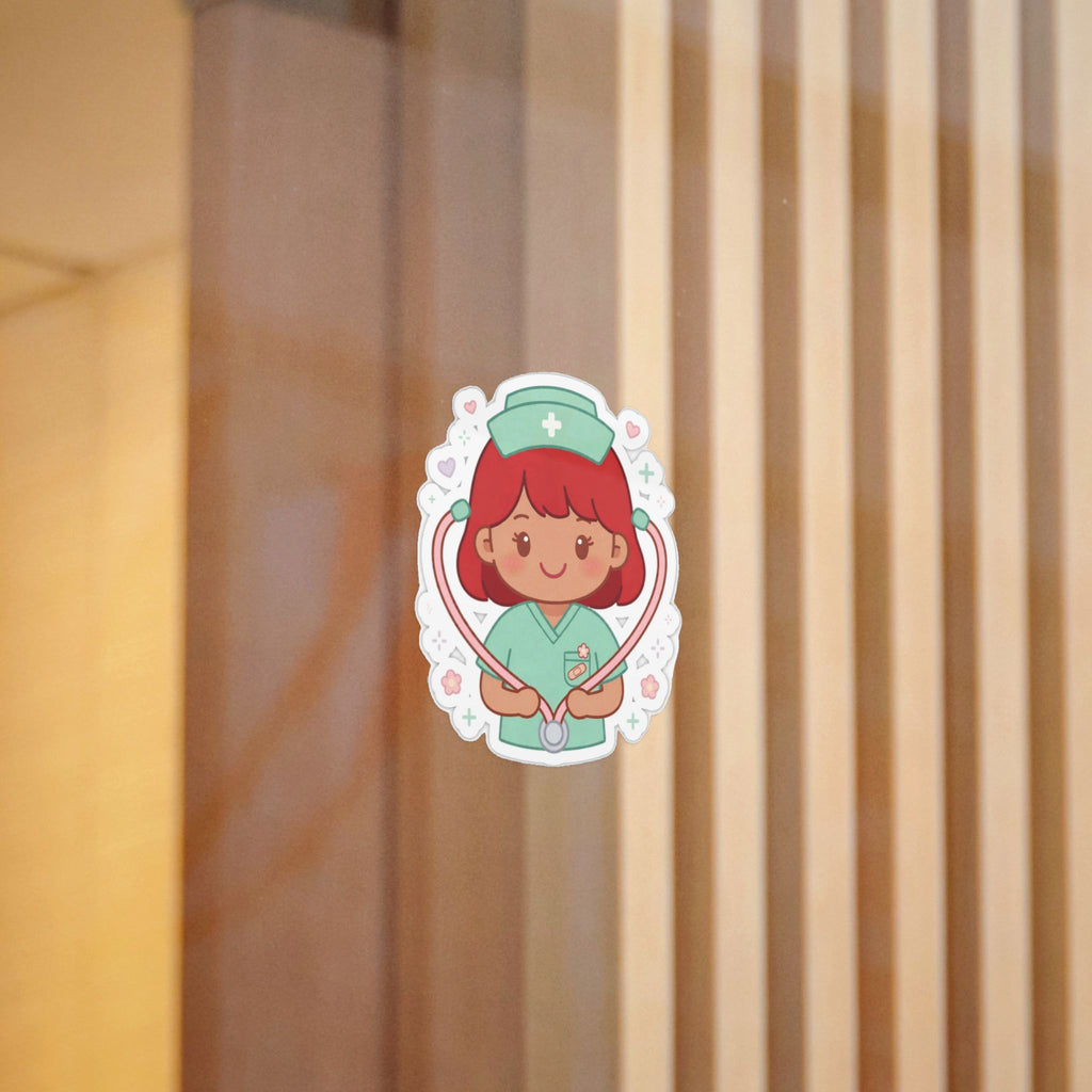 Kawaii Nurse Sticker (Waterproof UV DTF) – Red Hair / Medium Skin