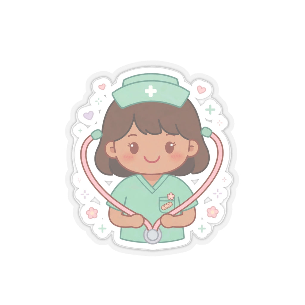 Kawaii Nurse Sticker – Brown Hair / Medium Skin