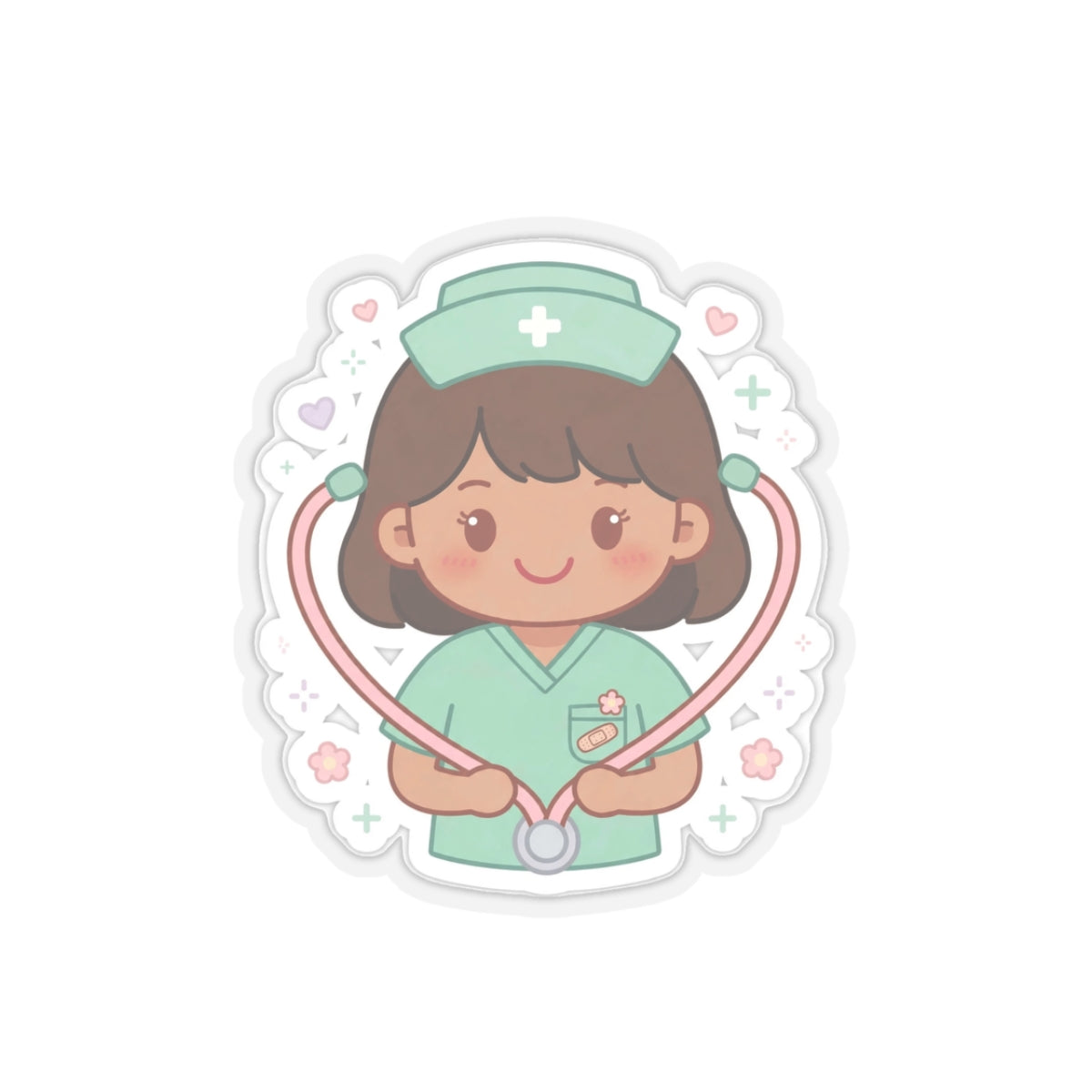 Kawaii Nurse Sticker – Brown Hair / Medium Skin