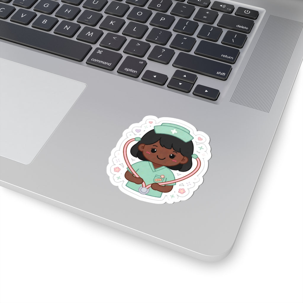 Kawaii Nurse Sticker – Black Hair / Deep Skin