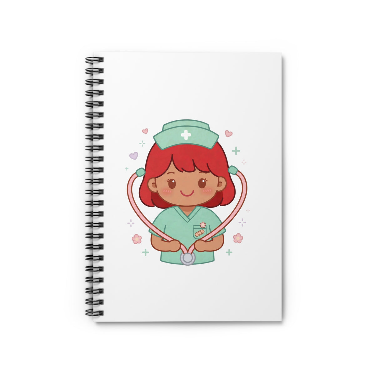 Kawaii Nurse Spiral Notebook – Ruled – Red Hair / Medium Skin