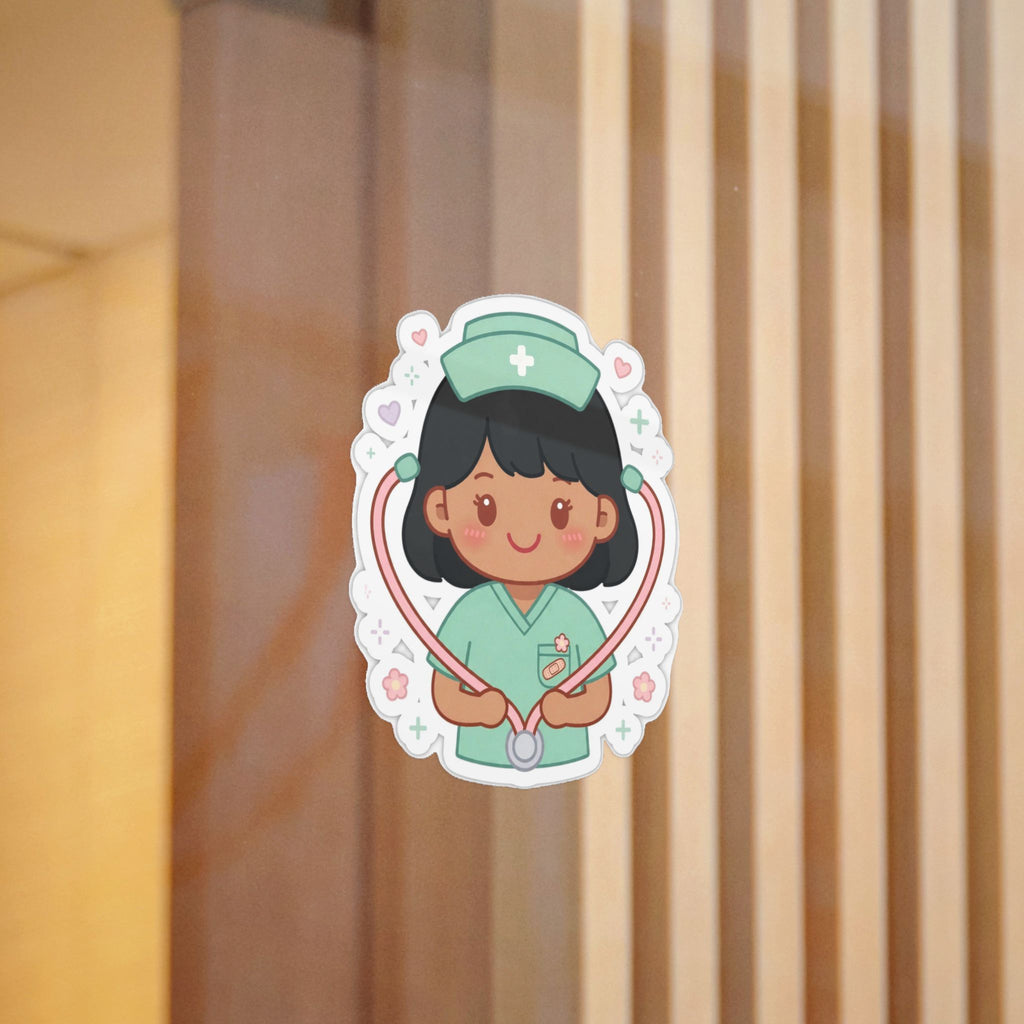 Kawaii Nurse Sticker (Waterproof UV DTF) – Black Hair / Medium Skin