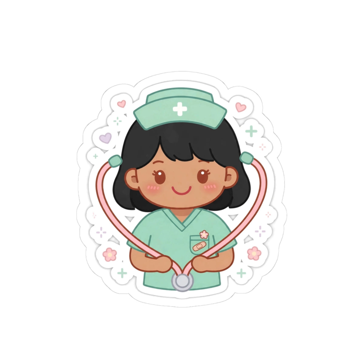 Kawaii Nurse Sticker – Black Hair / Medium Skin