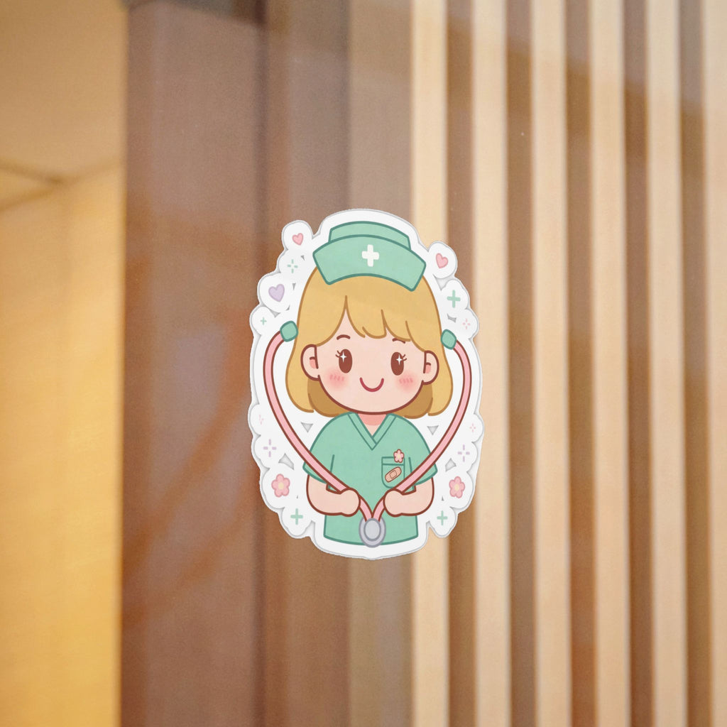 Kawaii Nurse Sticker (Waterproof UV DTF) – Blonde Hair / Fair Skin