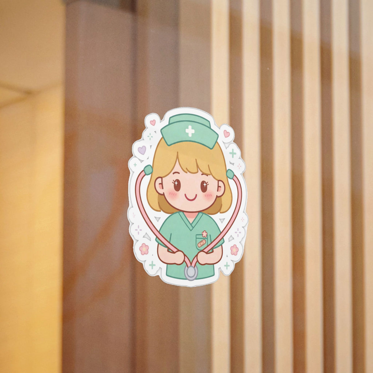 Kawaii Nurse Sticker (Waterproof UV DTF) – Blonde Hair / Fair Skin