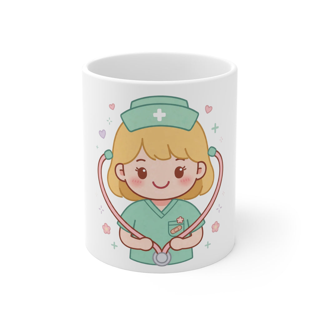 Kawaii Nurse Mug – 11oz (Blonde hair / Fair skin)