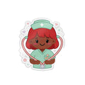 Kawaii Nurse Sticker (Waterproof UV DTF) – Red Hair / Deep Skin