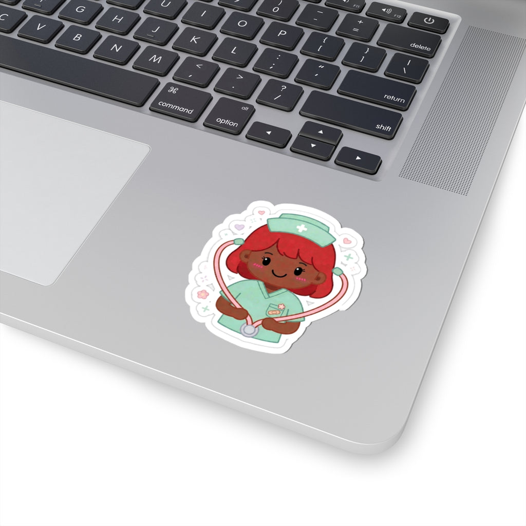 Kawaii Nurse Sticker – Red Hair / Deep Skin