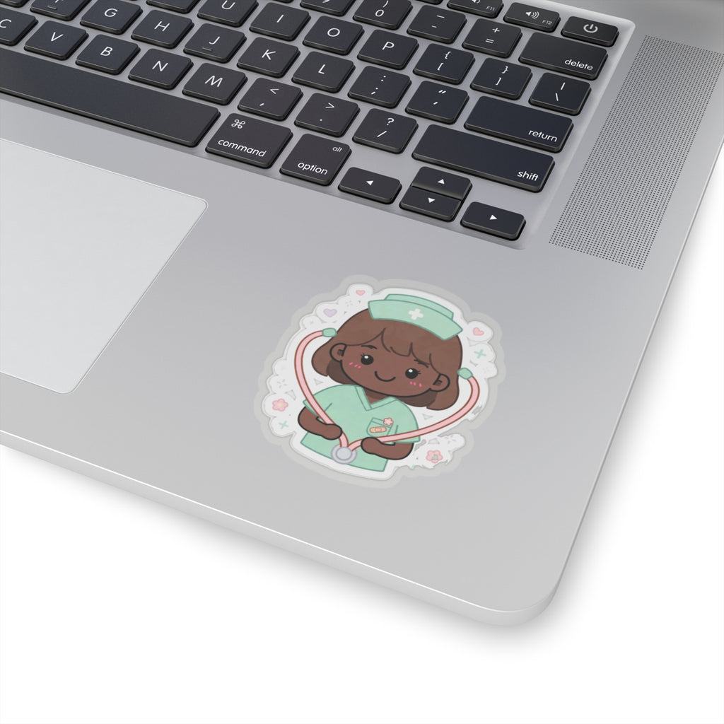 Kawaii Nurse Sticker – Brown Hair / Deep Skin