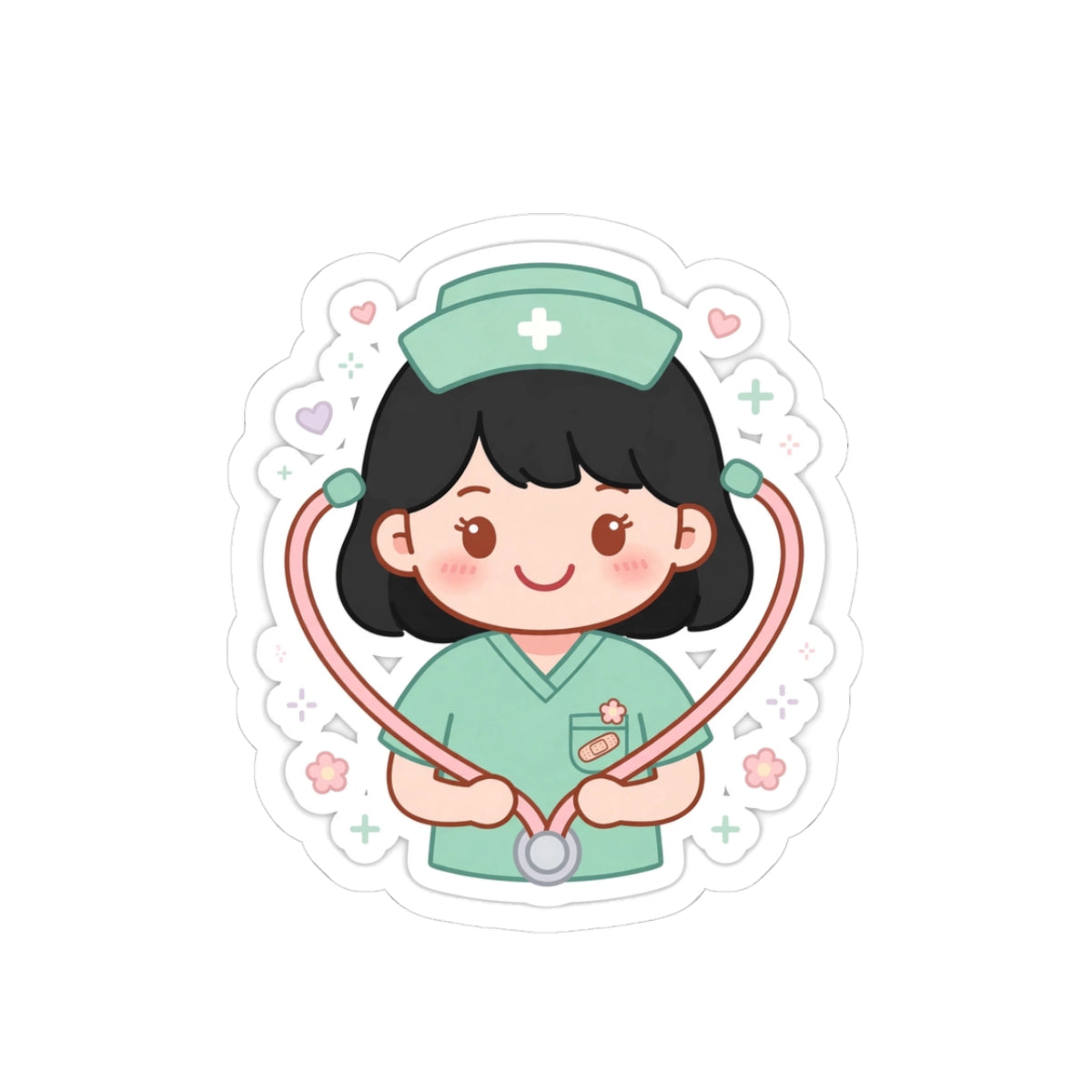 Kawaii Nurse Sticker – Black Hair / Fair Skin