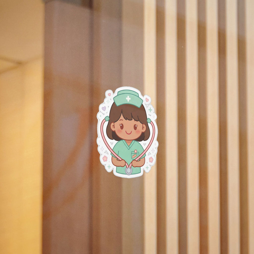 Kawaii Nurse Sticker (Waterproof UV DTF) – Brown Hair / Medium Skin