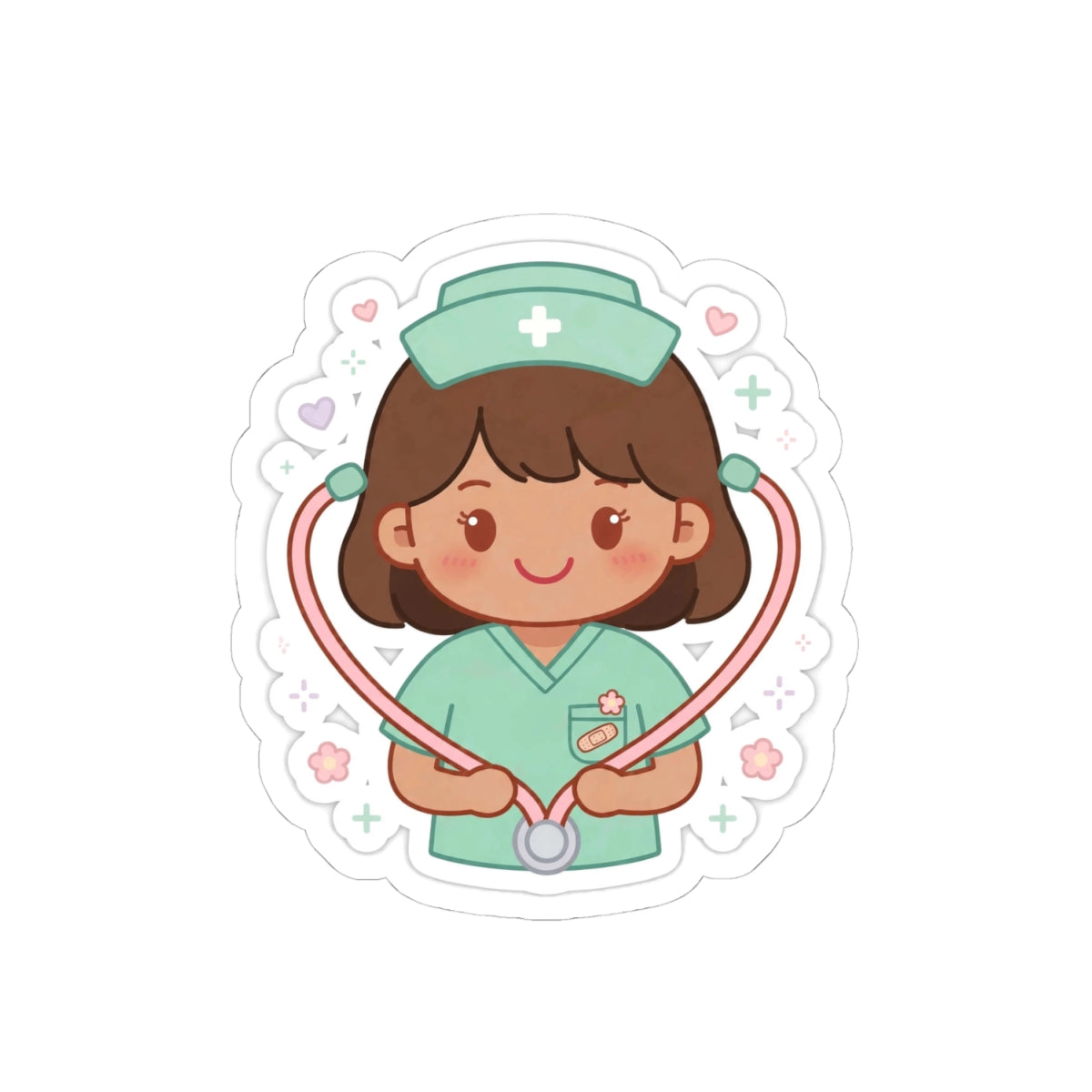 Kawaii Nurse Sticker – Brown Hair / Medium Skin