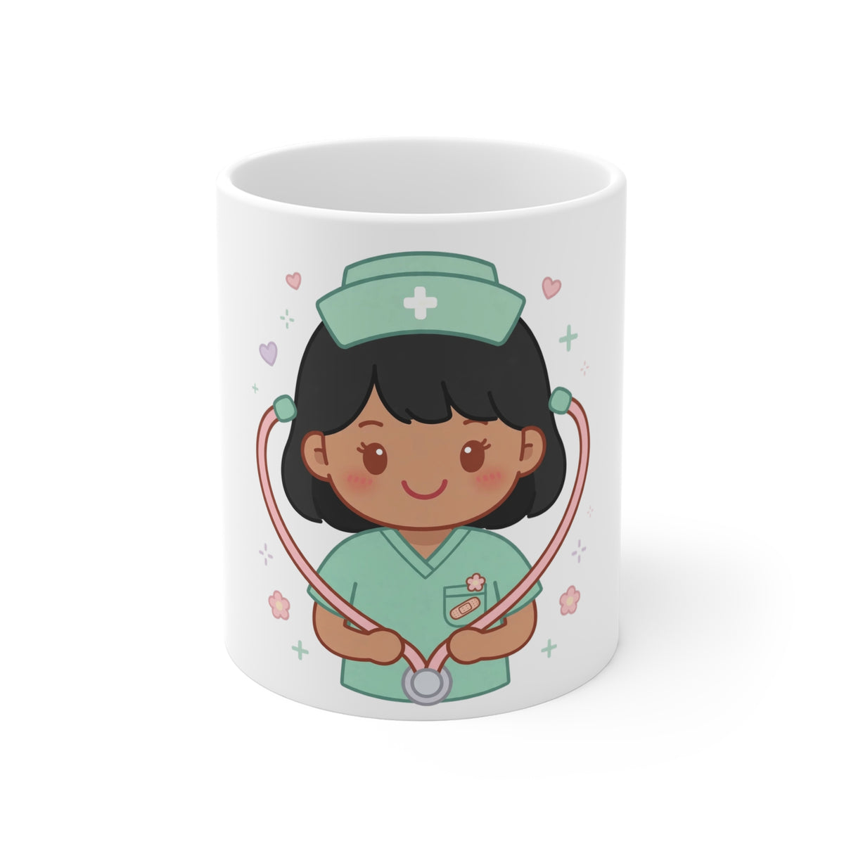 Kawaii Nurse Mug – 11oz (Black hair / Medium skin)