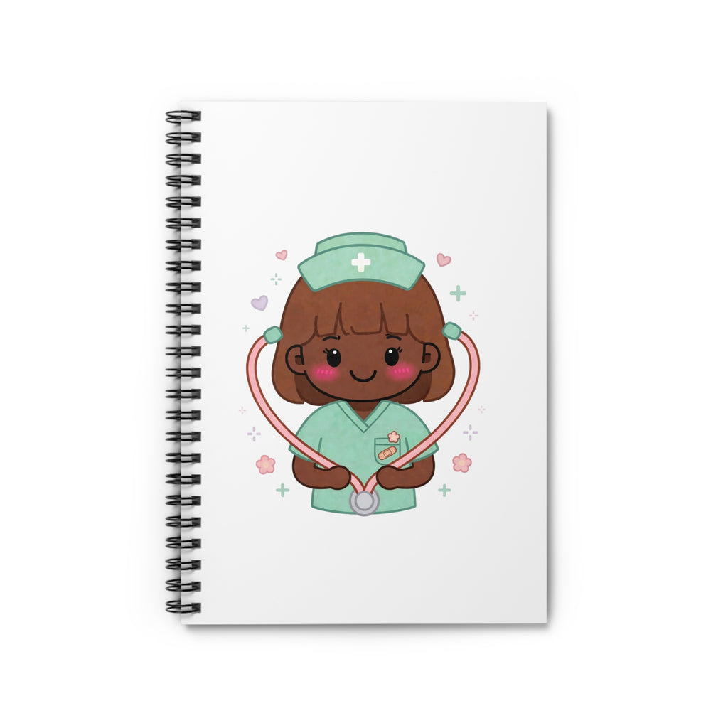 Kawaii Nurse Spiral Notebook – Ruled – Brown Hair / Deep Skin