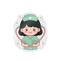 Kawaii Nurse Sticker (Waterproof UV DTF) – Black Hair / Fair Skin