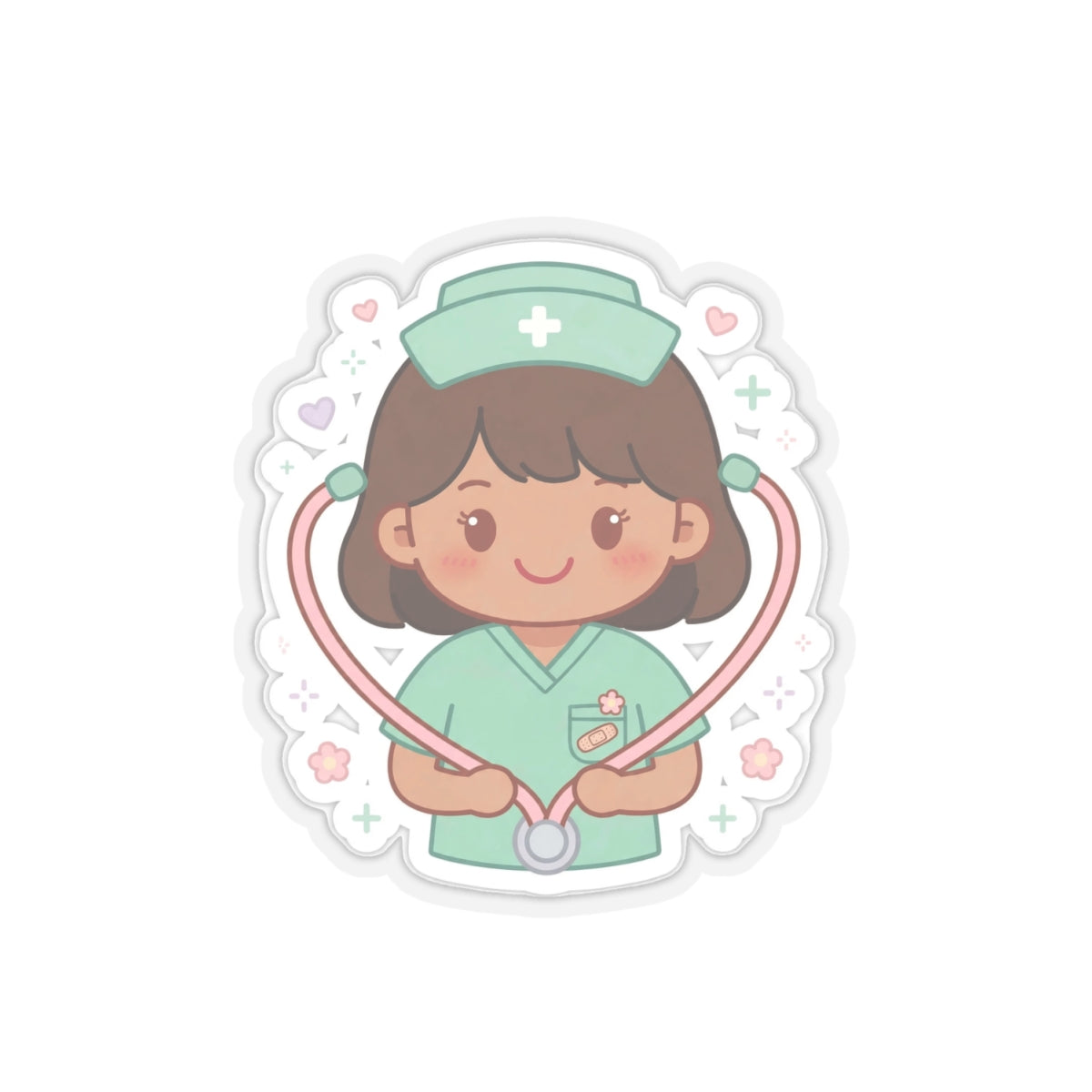 Kawaii Nurse Sticker – Brown Hair / Medium Skin