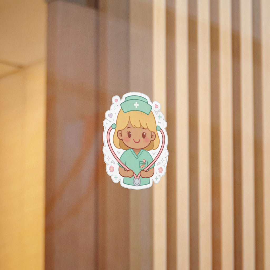 Kawaii Nurse Sticker (Waterproof UV DTF) – Blonde Hair / Medium Skin