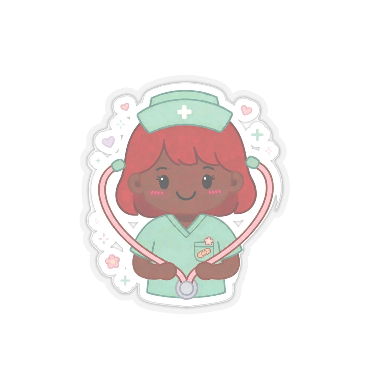 Kawaii Nurse Sticker – Red Hair / Deep Skin