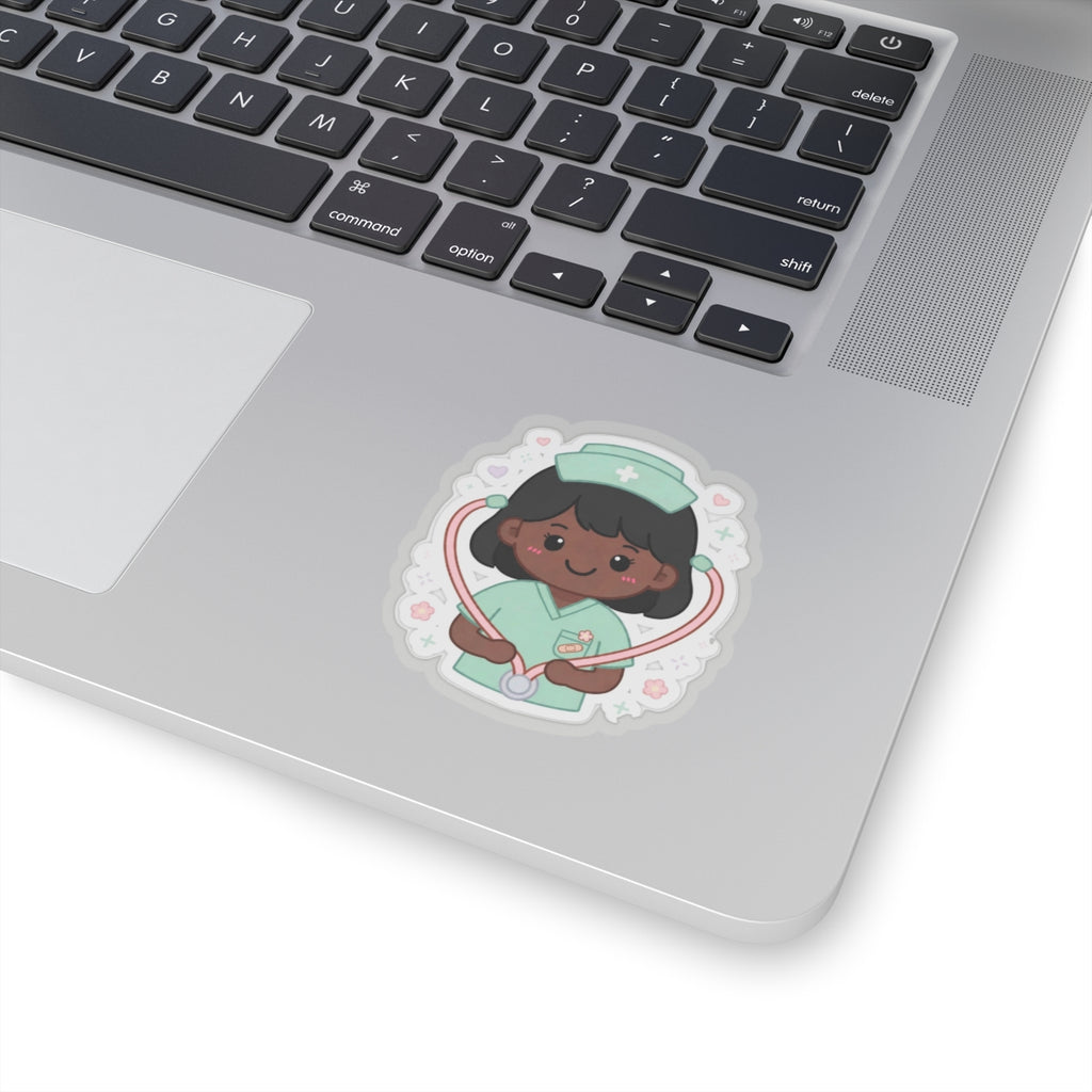 Kawaii Nurse Sticker – Black Hair / Deep Skin