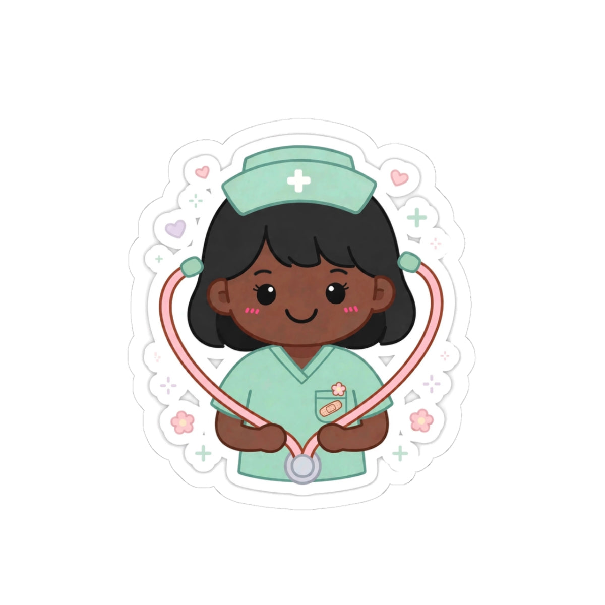 Kawaii Nurse Sticker – Black Hair / Deep Skin