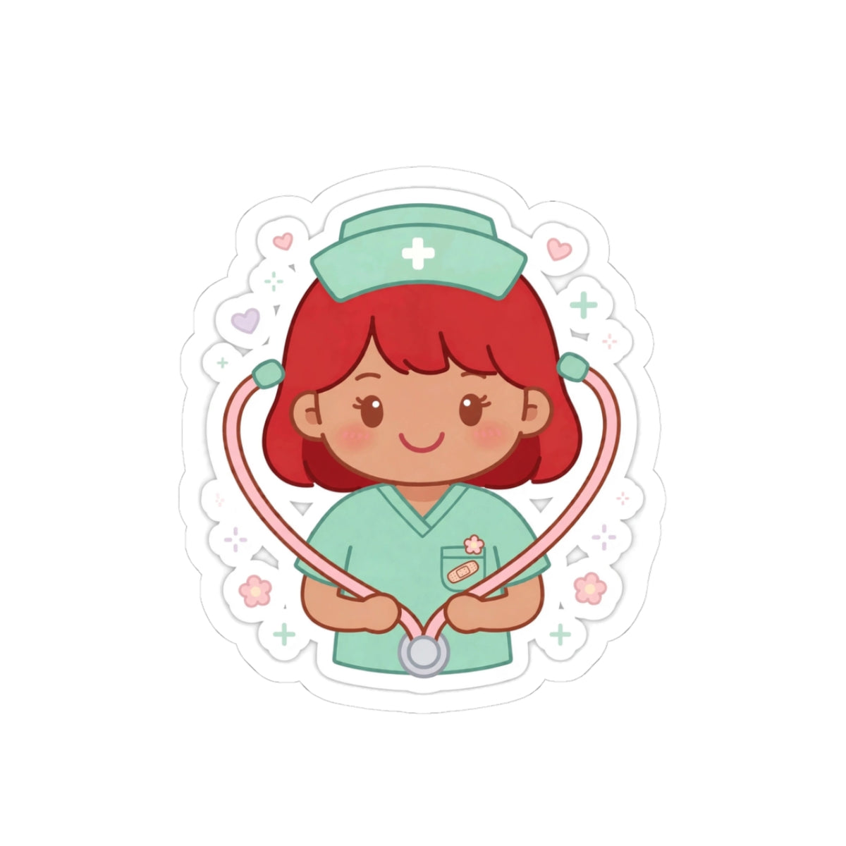 Kawaii Nurse Sticker – Red Hair / Medium Skin
