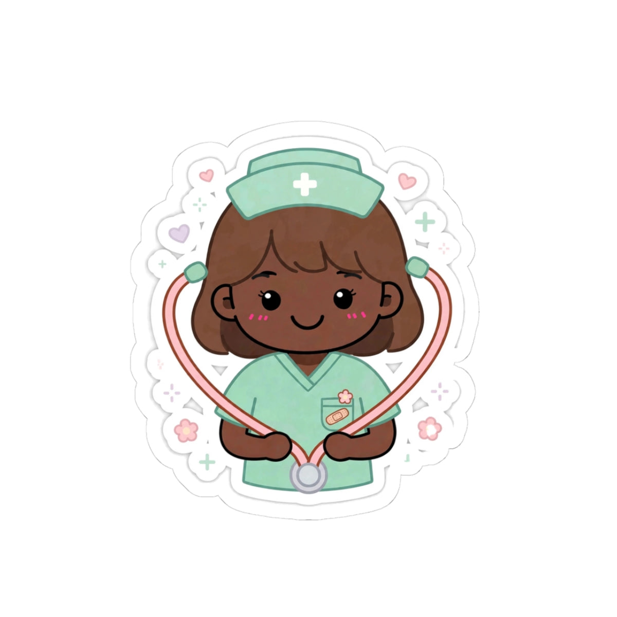 Kawaii Nurse Sticker – Brown Hair / Deep Skin