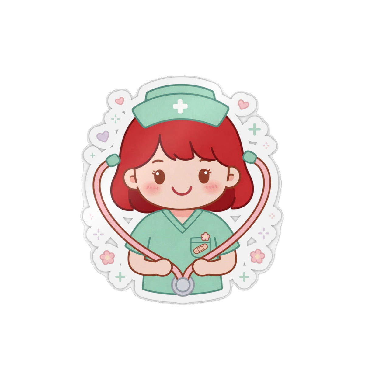 Kawaii Nurse Sticker (Waterproof UV DTF) – Red Hair / Fair Skin