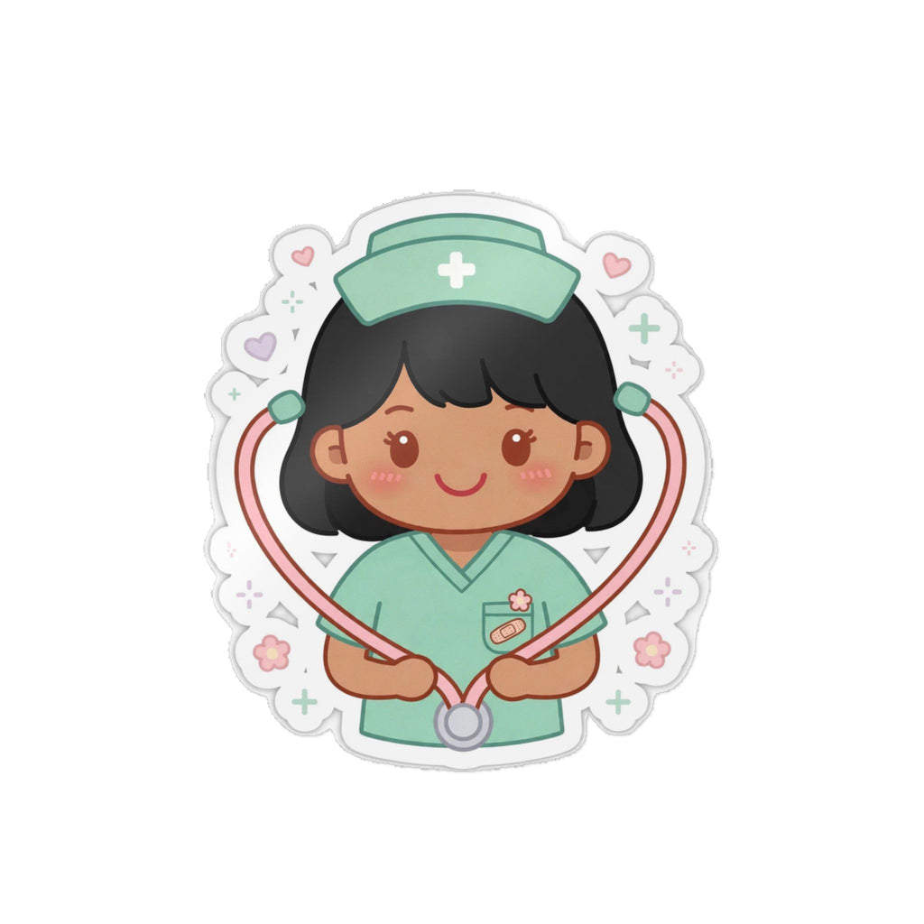 Kawaii Nurse Sticker (Waterproof UV DTF) – Black Hair / Medium Skin
