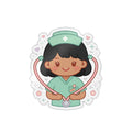 Kawaii Nurse Sticker (Waterproof UV DTF) – Black Hair / Medium Skin