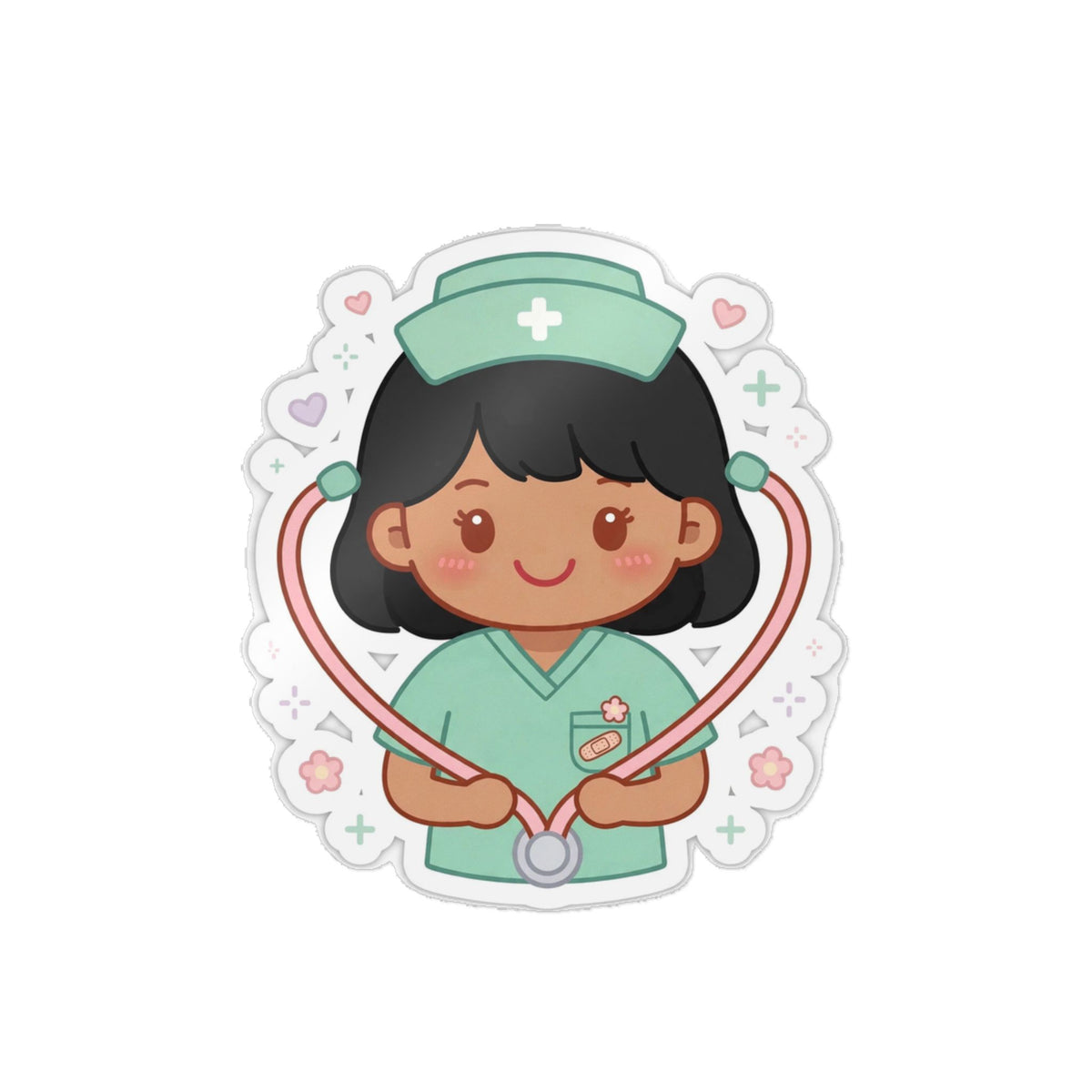 Kawaii Nurse Sticker (Waterproof UV DTF) – Black Hair / Medium Skin