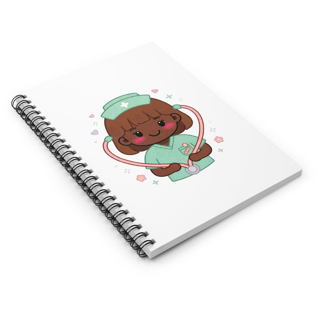 Kawaii Nurse Spiral Notebook – Ruled – Brown Hair / Deep Skin