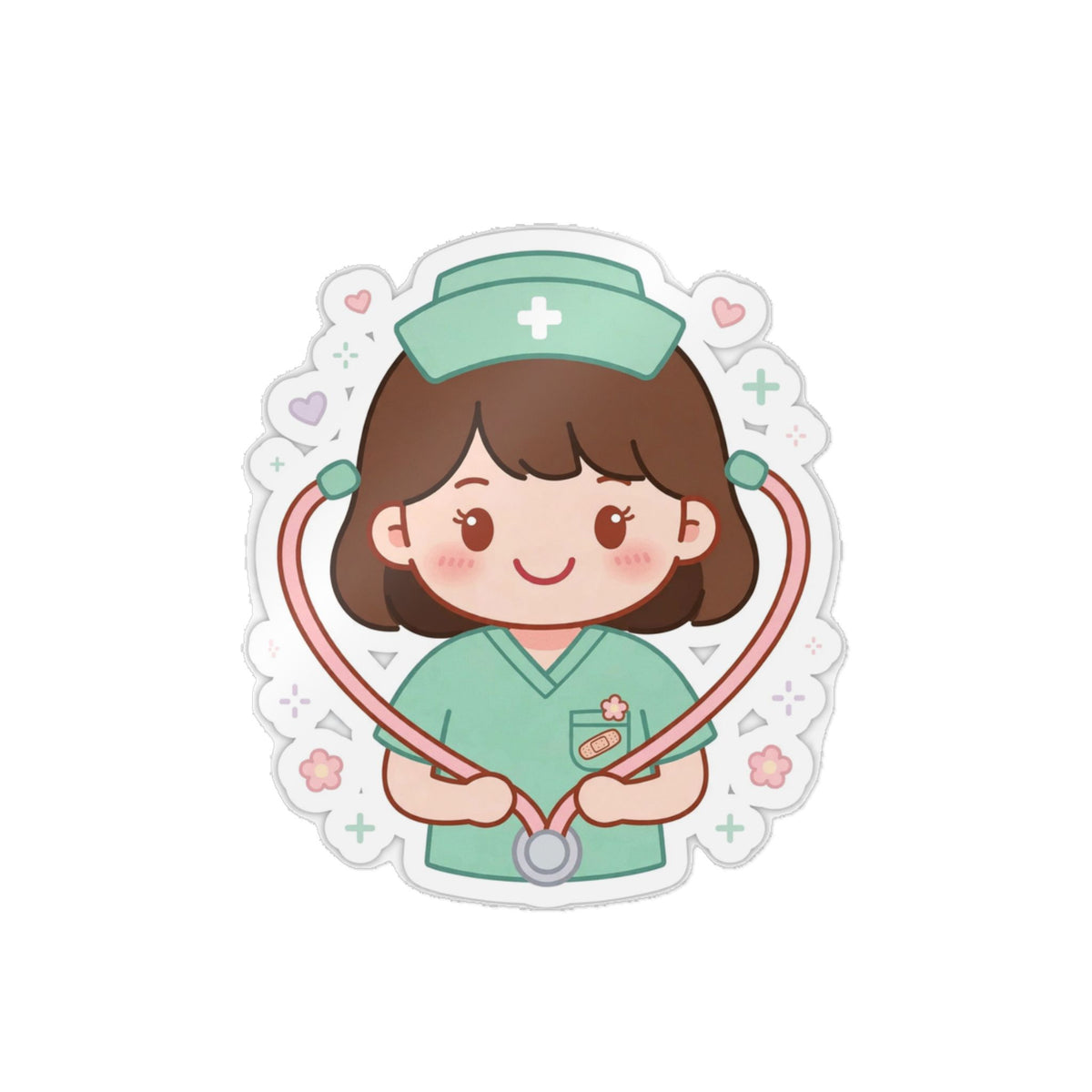 Kawaii Nurse Sticker (Waterproof UV DTF) – Brown Hair / Fair Skin