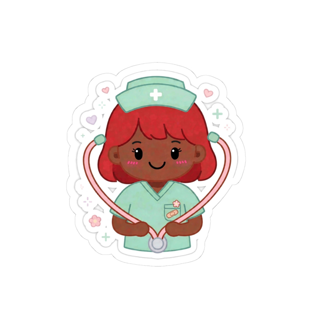 Kawaii Nurse Sticker – Red Hair / Deep Skin