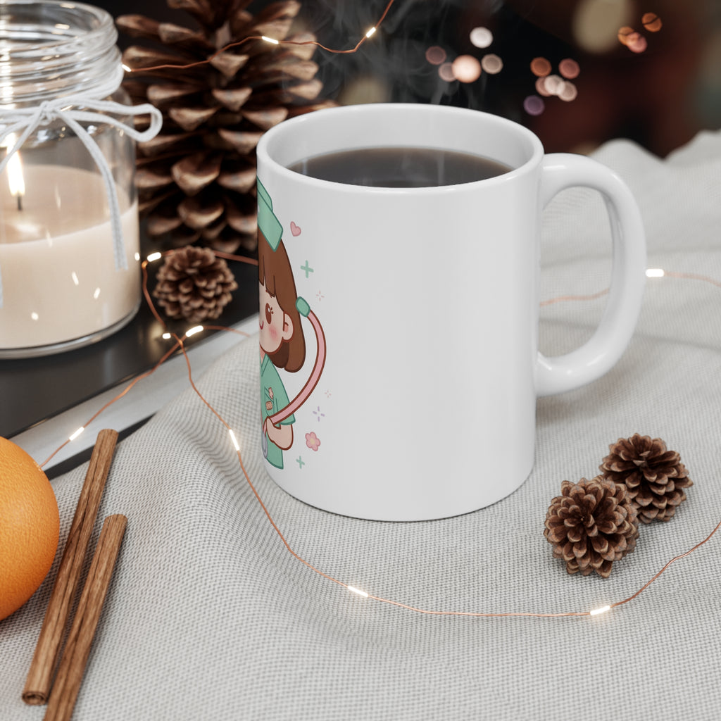 Kawaii Nurse Mug – 11oz (Brown hair / Fair skin)
