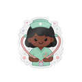 Kawaii Nurse Sticker (Waterproof UV DTF) – Black Hair / Deep Skin